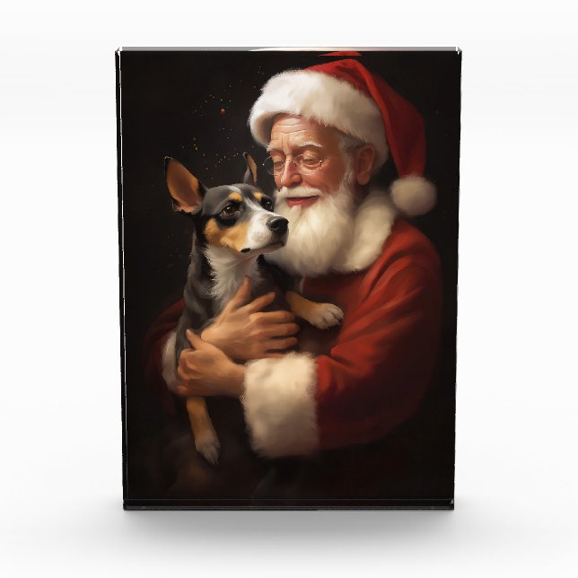 Rat Terrier mit Weihnachtsmann Weihnachten Fotoblock (Vorderseite)