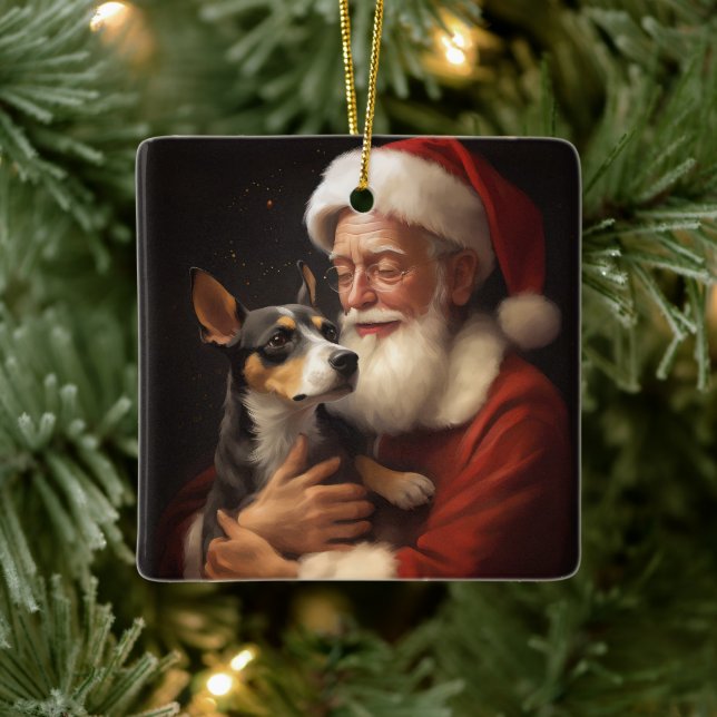 Rat Terrier mit Weihnachtsmann Weihnachten Keramikornament (Baum)