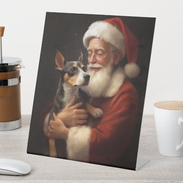 Rat Terrier mit Weihnachtsmann Weihnachten Sockelschild (In Situ)