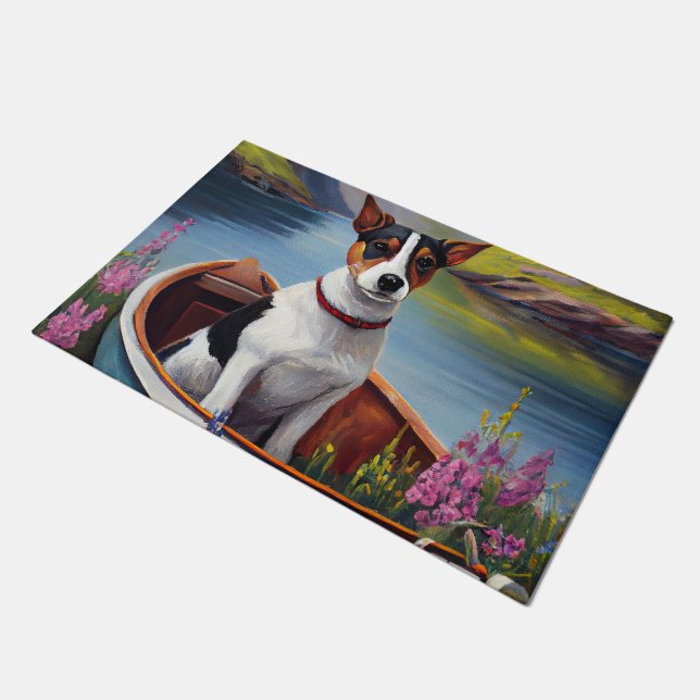 Rat Terrier on a Paddle: Ein Landschaftliches Aben Fußmatte (Schrägansicht)
