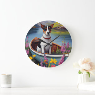 Rat Terrier on a Paddle: Ein Landschaftliches Aben Große Wanduhr