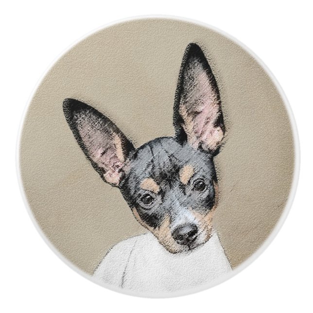 Rat Terrier Painting - Niedliche Original Dog Art Keramikknauf (Vorderseite)
