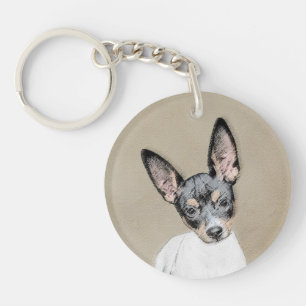 Rat Terrier Painting - Niedliche Original Dog Art Schlüsselanhänger