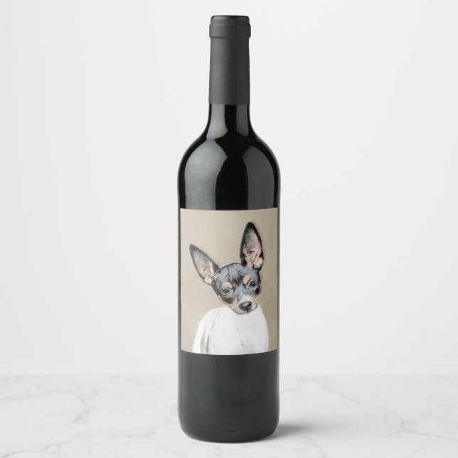 Rat Terrier Painting - Niedliche Original Dog Art Weinetikett (Vorderseite)