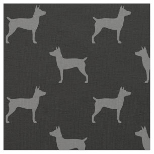 Rat Terrier Silhouetten Grau und Schwarz Gemustert Stoff