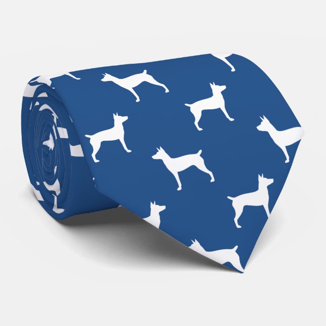 Rat Terrier Silhouetten Muster Blau Krawatte (Gerollt)