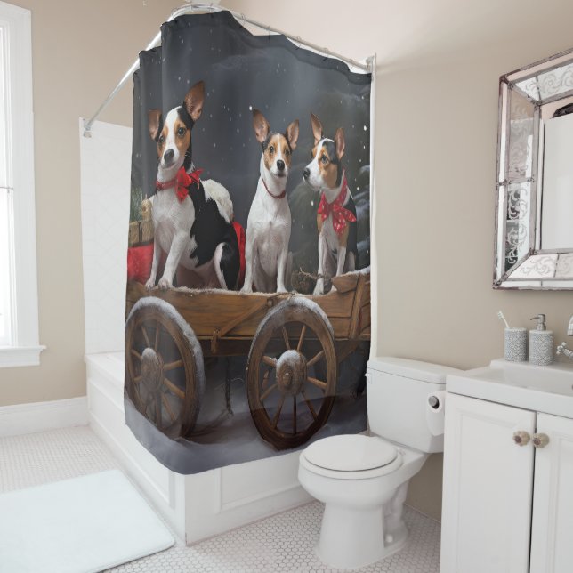Rat Terrier Snowy Sleigh Weihnachtsdekor Duschvorhang (Beispiel)