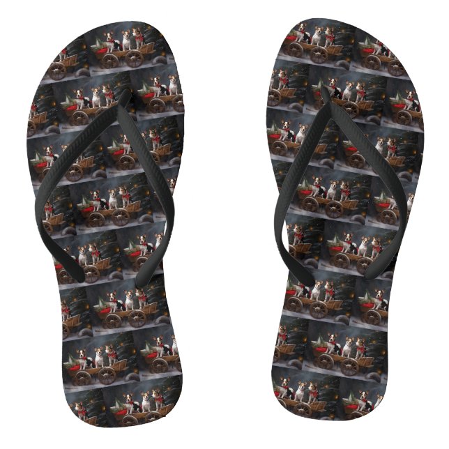 Rat Terrier Snowy Sleigh Weihnachtsdekor Flip Flops (Fußbett)