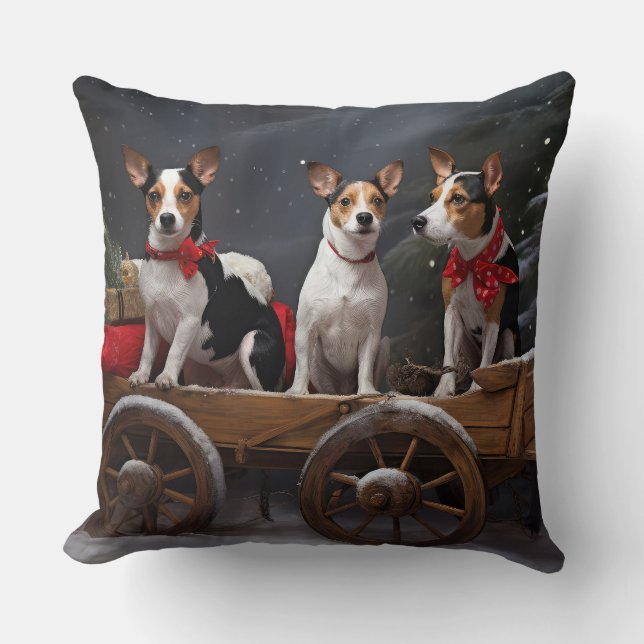 Rat Terrier Snowy Sleigh Weihnachtsdekor Kissen (Vorderseite)
