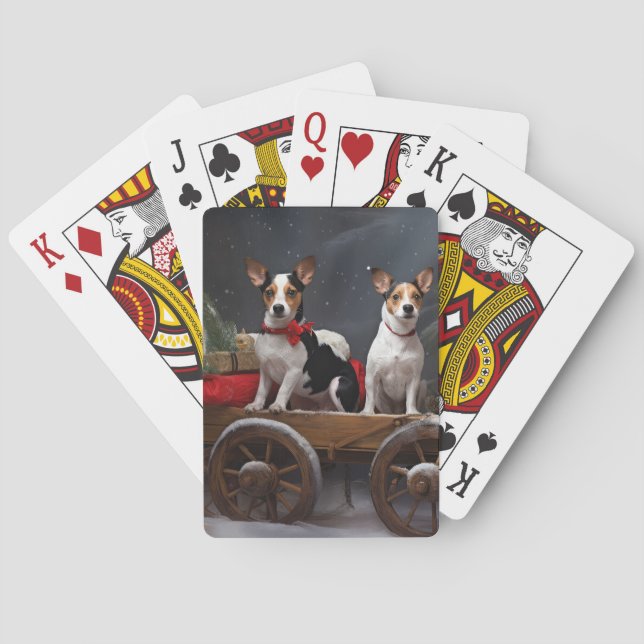 Rat Terrier Snowy Sleigh Weihnachtsdekor Spielkarten (Rückseite)