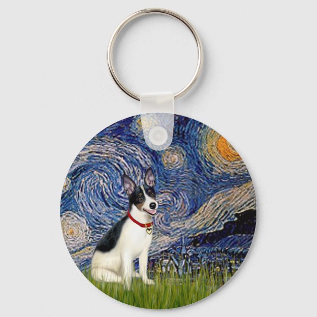 Rat Terrier - Starry Night Schlüsselanhänger (Vorderseite)