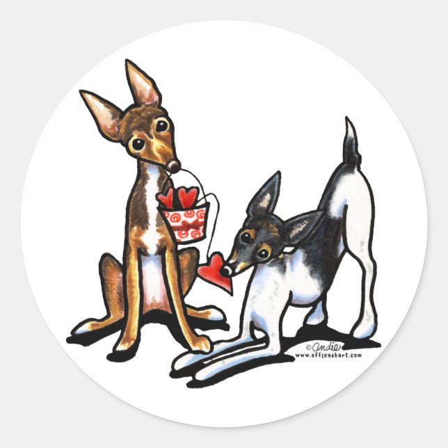 Rat Terrier Sweethearts Valentines Runder Aufkleber (Vorderseite)