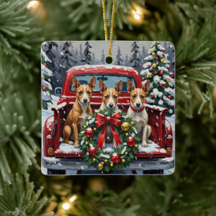 Rat Terrier Weihnachten Rotes Lastwagen Ferien Keramikornament