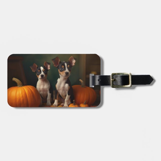 Rat Terrier Welpe Autumn Delight Pumpkin Gepäckanhänger (Vorderseite horizontal)