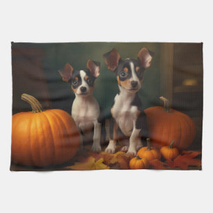 Rat Terrier Welpe Autumn Delight Pumpkin Geschirrtuch