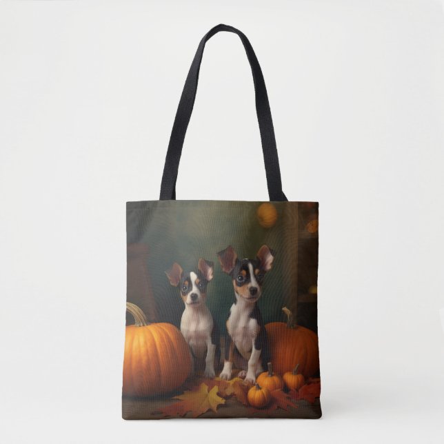 Rat Terrier Welpe Autumn Delight Pumpkin Tasche (Vorderseite)