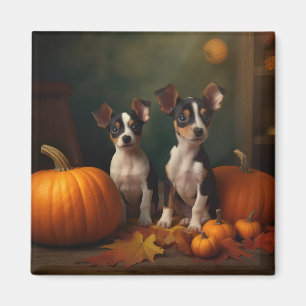 Rat Terrier Welpe Herbstfreude Kürbis Magnet