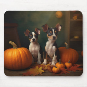 Rat Terrier Welpe Herbstfreude Kürbis Mousepad