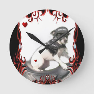 Rat Terrior und Tatoo Clock Runde Wanduhr