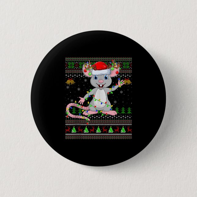 Rat Ugly Christmas Sweaters Holiday Santa Cute Xma Button (Vorderseite)