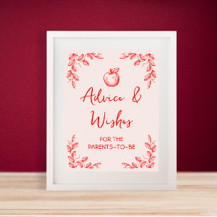 Rat & Wünsche Apfel Handgezeichnet Baby Shower Poster