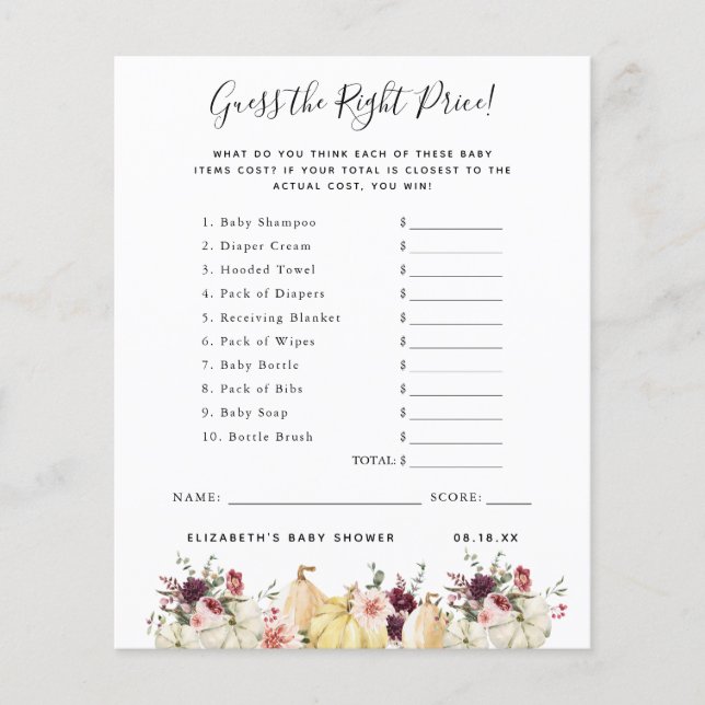 Rate den Preis | Baby Showspiel (Vorderseite)