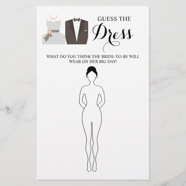 Rate die Dress Brautparty Game Card Flyer (Vorne)