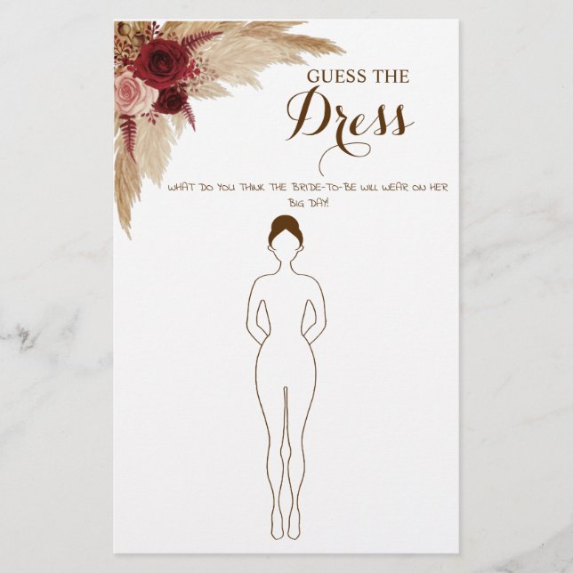 Rate die Dress Pampas Brautparty Game Card Flyer (Vorne)