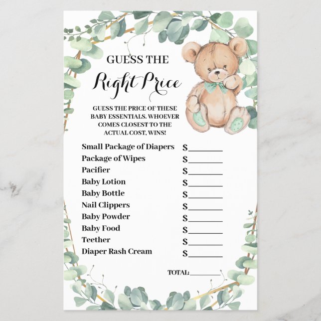 Rate die richtige Preis Baby Shower Game Card F Flyer (Vorne)
