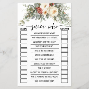 Rate mal Wer Winter Floral Brautparty Spielkarte Flyer