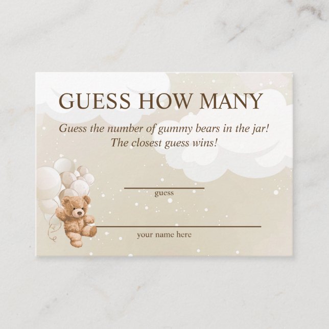 Rate mal, wie viele Teddy Bear Baby-Duschkarten Begleitkarte (Vorderseite)