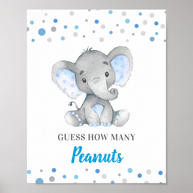 Rate, wie viele Erdnüsse Blue Elephant Baby Dusche Poster (Vorne)