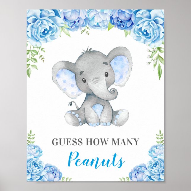 Rate, wie viele Erdnüsse Elephant Baby Boy Dusche Poster (Vorne)