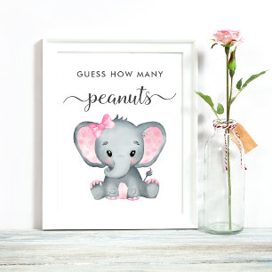 Rate, wie viele Erdnüsse Elephant Baby Girl Dusche Poster