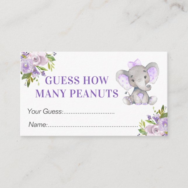 Rate, wie viele Erdnüsse Elephant Baby Shower Game Begleitkarte (Vorderseite)