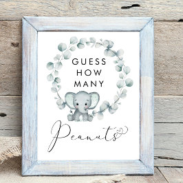 Rate, wie viele Erdnüsse Elephant Baby Shower Game Poster