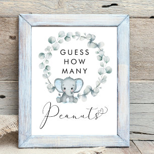 Rate, wie viele Erdnüsse Elephant Baby Shower Game Poster
