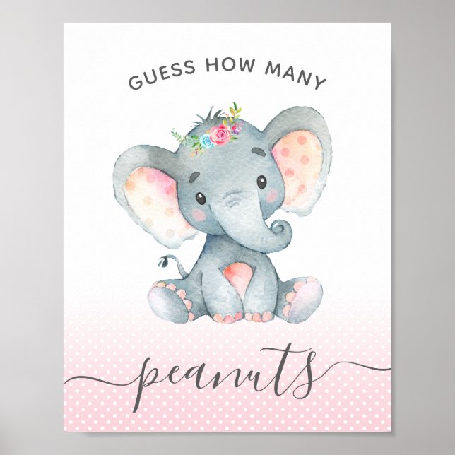 Rate, wie viele Erdnüsse Elephant Girl Baby Dusche Poster (Vorne)