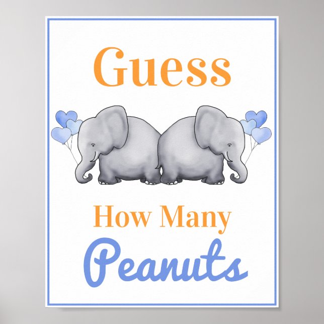Rate, wie viele Erdnüsse Elephant Twins Baby Dusch Poster (Vorne)