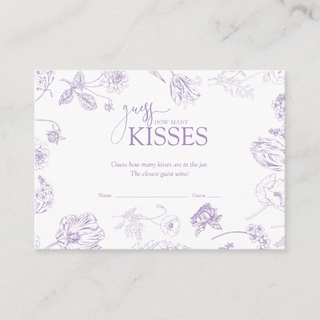 Rate wie viele Kisses Lavender Brautparty Game Begleitkarte (Vorderseite)