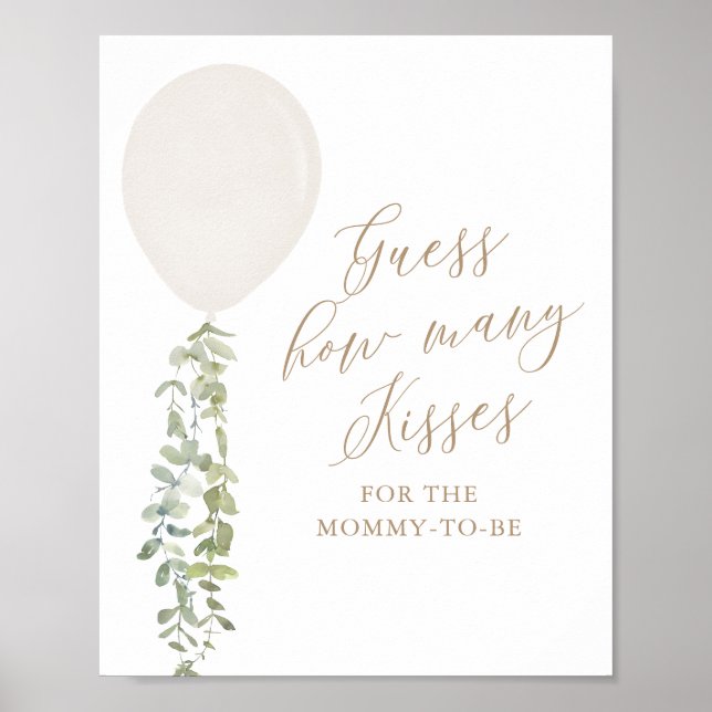 Rate Wie viele Kisses White Balloon Baby Dusche Poster (Vorne)
