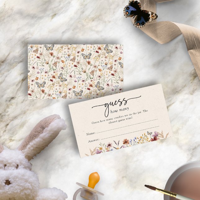 Rate, wie viele Spielkarten Begleitkarte (Boho Wildflowers and Butterflies Guess How Many Game Card by Painted Paperie
)