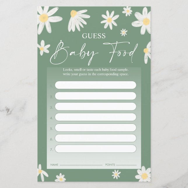 Raten Sie Baby Food Game - Daisy Baby Showcard (Vorderseite)