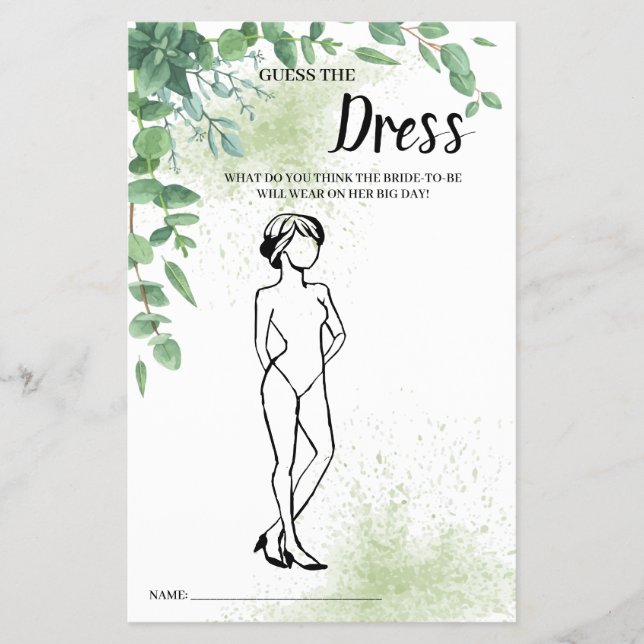 Raten Sie die Dress Eukalyptus Brautparty Game Car Flyer (Vorne)