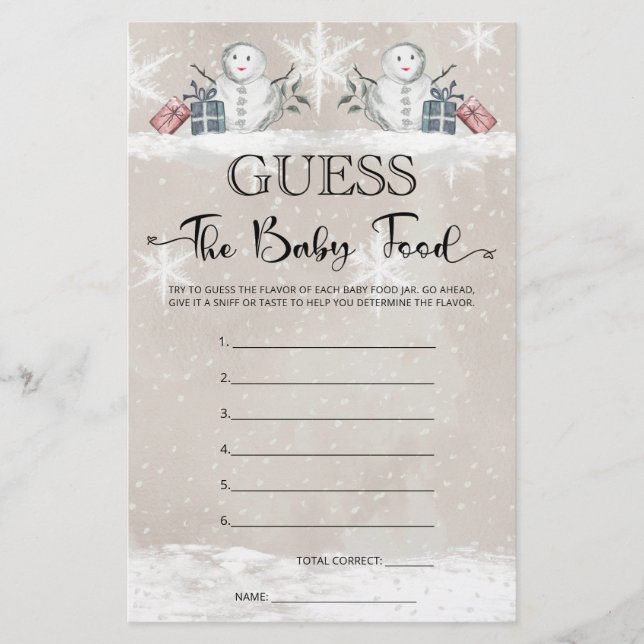 Raten Sie mal das Baby Food Snowman Baby Showspiel (Vorderseite)