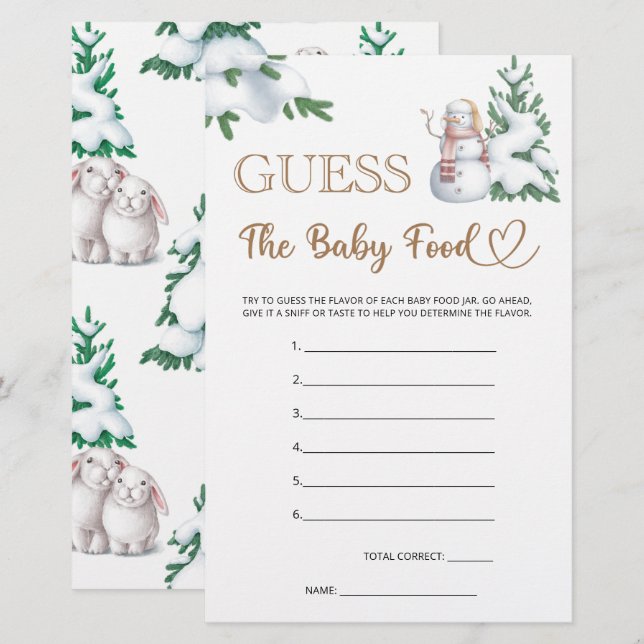 Raten Sie mal das Baby Food Winter Baby Shower Gam (Vorne/Hinten)