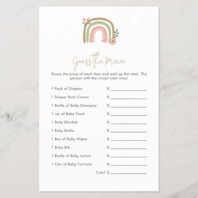 Raten Sie mal, das Price Boho Rainbow Baby Shower  Flyer (Vorne)