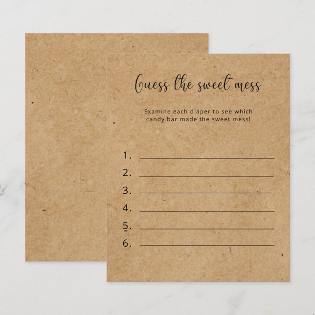 Raten Sie mal, das Sweet Mess - Baby Shower Game (Vorne/Hinten)