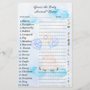 Raten Sie mal die Baby Animal Game Baby Dusche