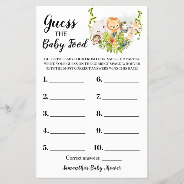 Raten Sie mal die Baby Food Jungle Baby Duschkarte Flyer (Vorne)